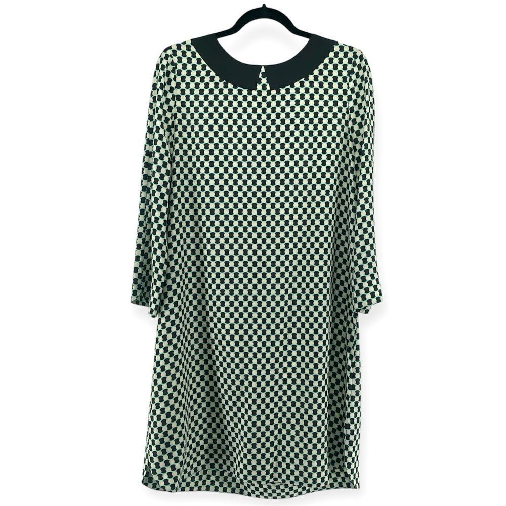 Kate Spade Kassia Women’s Geo Print Silk Quarter Length Shift Dress Large